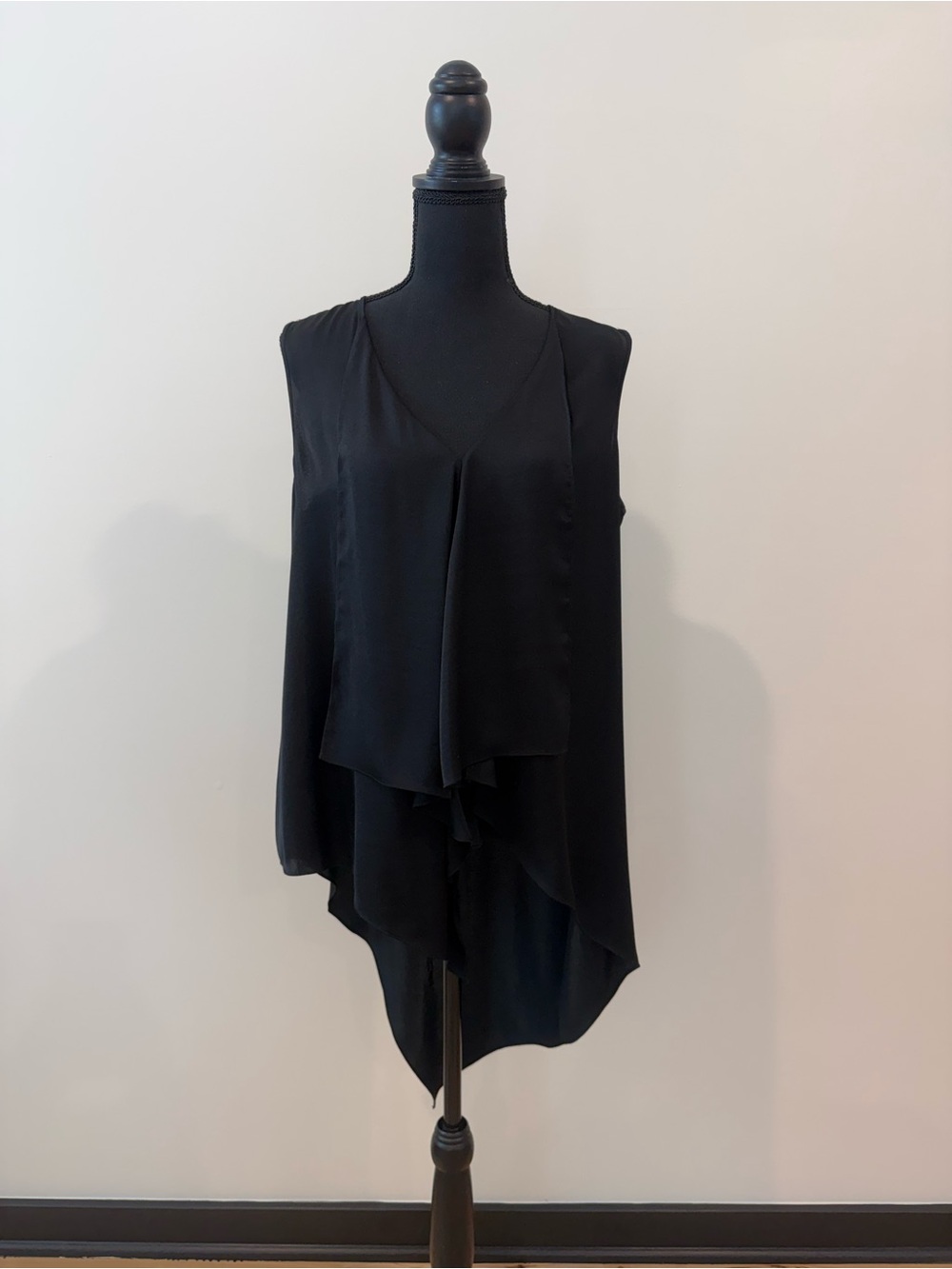BCBGMAXAZRIA Black Layered Asymmetrical Tunic Top Size Medium